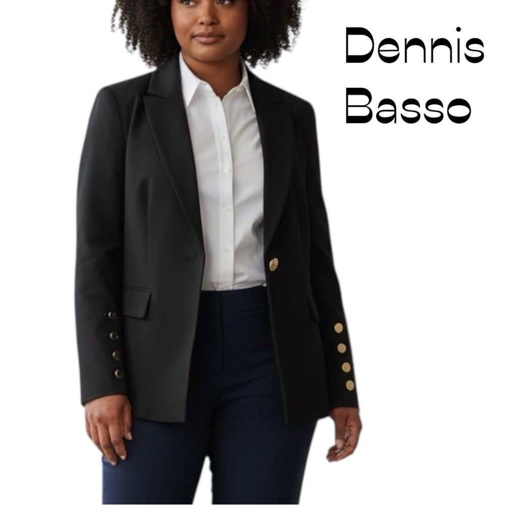 Dennis Basso Black Gold Button Vintage Blazer Jacket Size 16